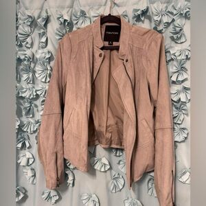 Maurices Tan Leather Jacket Asymmetrical Zipper Lapel Collar